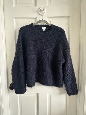 Nordstrom Fuzzy Textured Crewneck Sweater - Navy